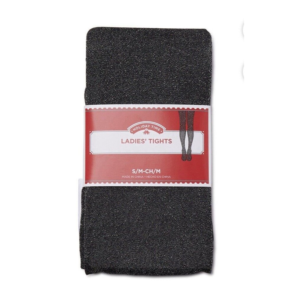 Holiday Time Ladies Black and Silver Glitter Tights Size M/L